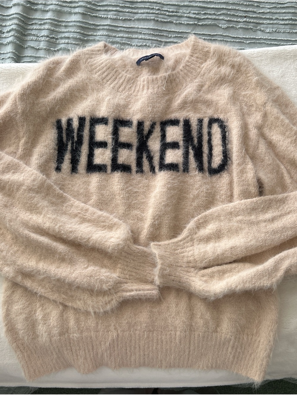 Weekend Fuzzy Crewneck Sweater in Beige